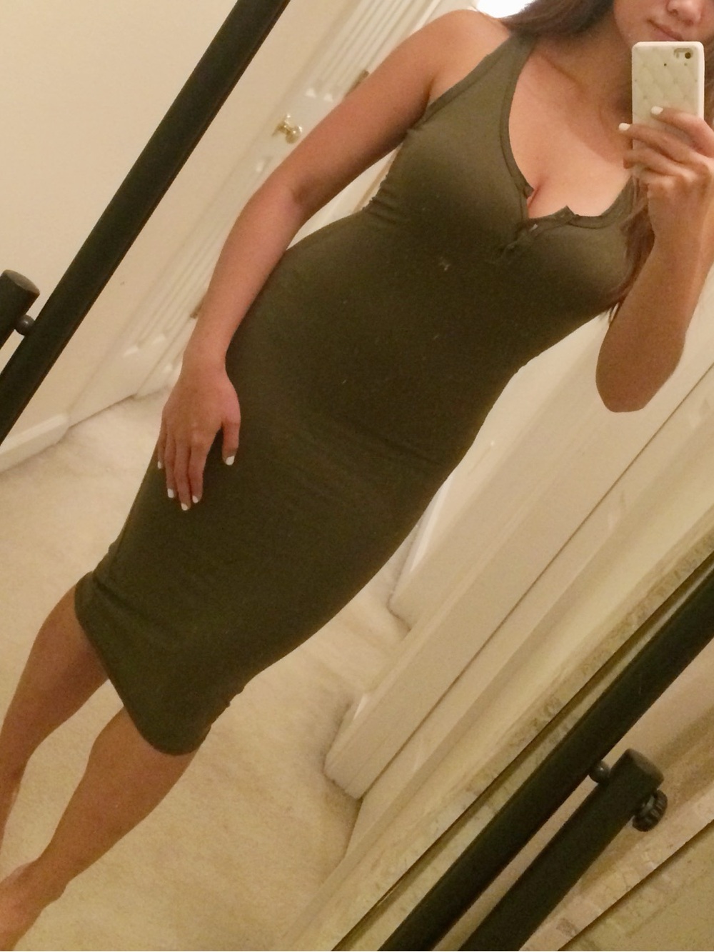 Windsor Olive Green Tank Button Front Midi Dress SMALL